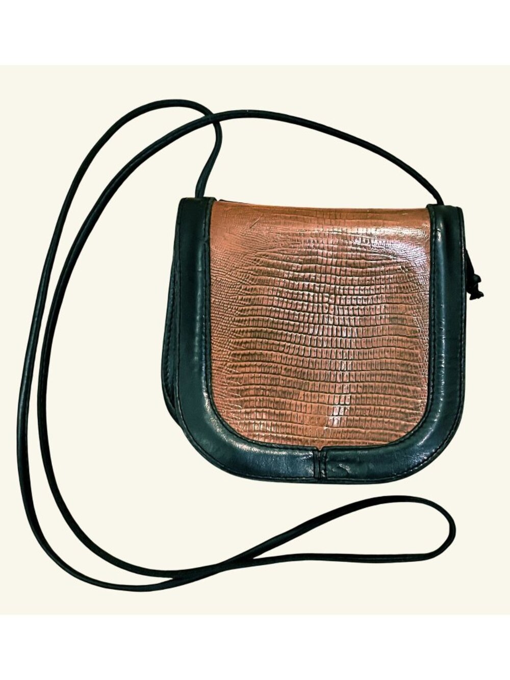 Vintage Roberto Vascon Croc-Embossed Brown and black Leather Crossbody Bag